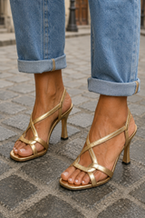 Moriah | Golden Crisscross Heeled Sandals