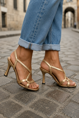 Moriah | Golden Crisscross Heeled Sandals