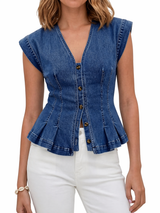 True | Sleeveless V-Neck Denim Top
