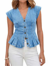 True | Sleeveless V-Neck Denim Top