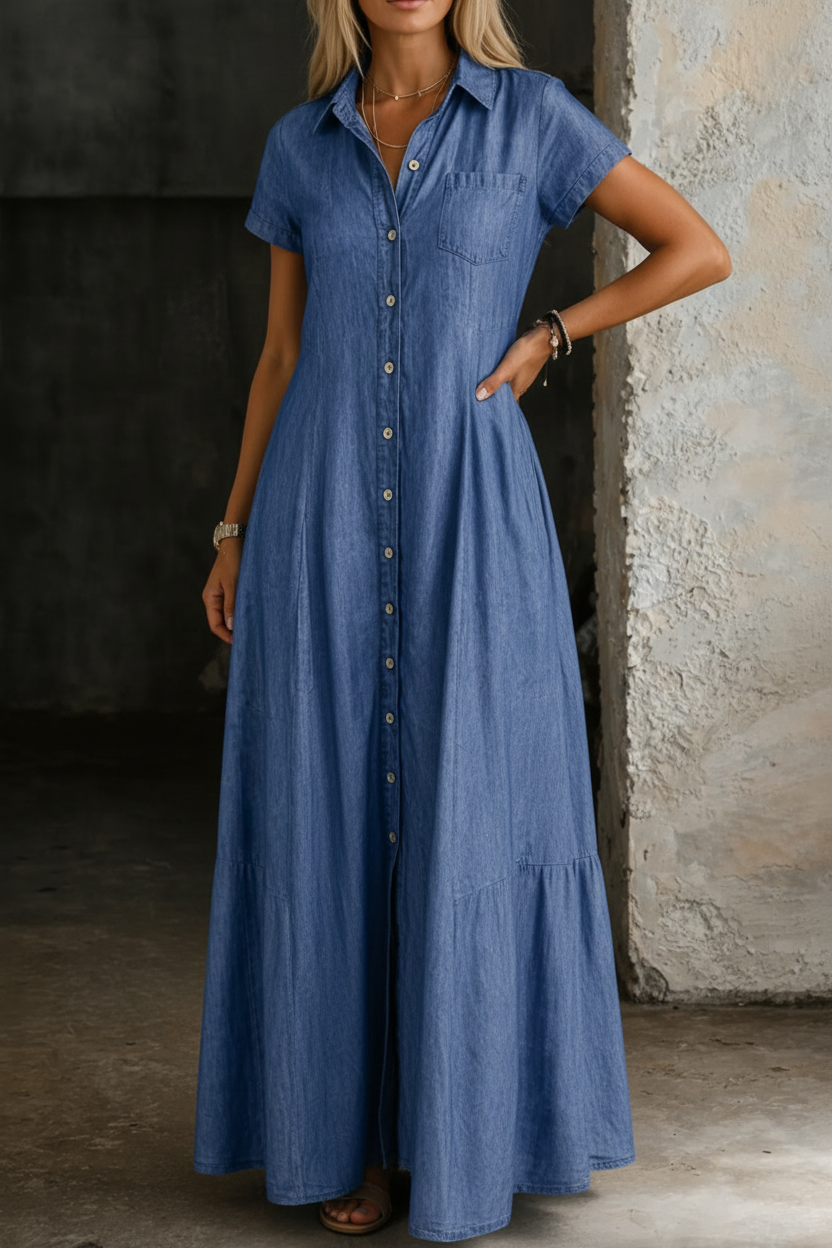 Imelda | Flowing Long Denim Shirt Dress