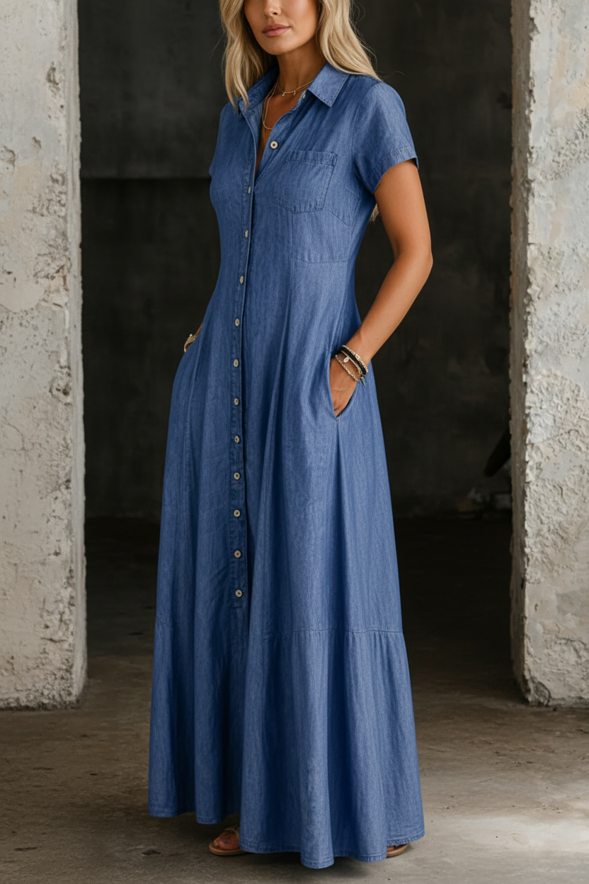 Imelda | Flowing Long Denim Shirt Dress