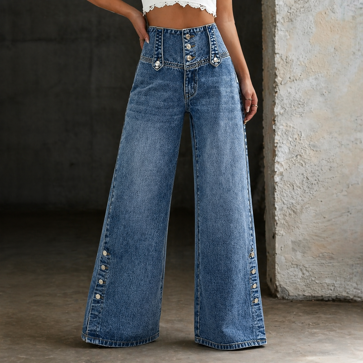 Juanita | High-Waist Wide-Leg Slit Jeans