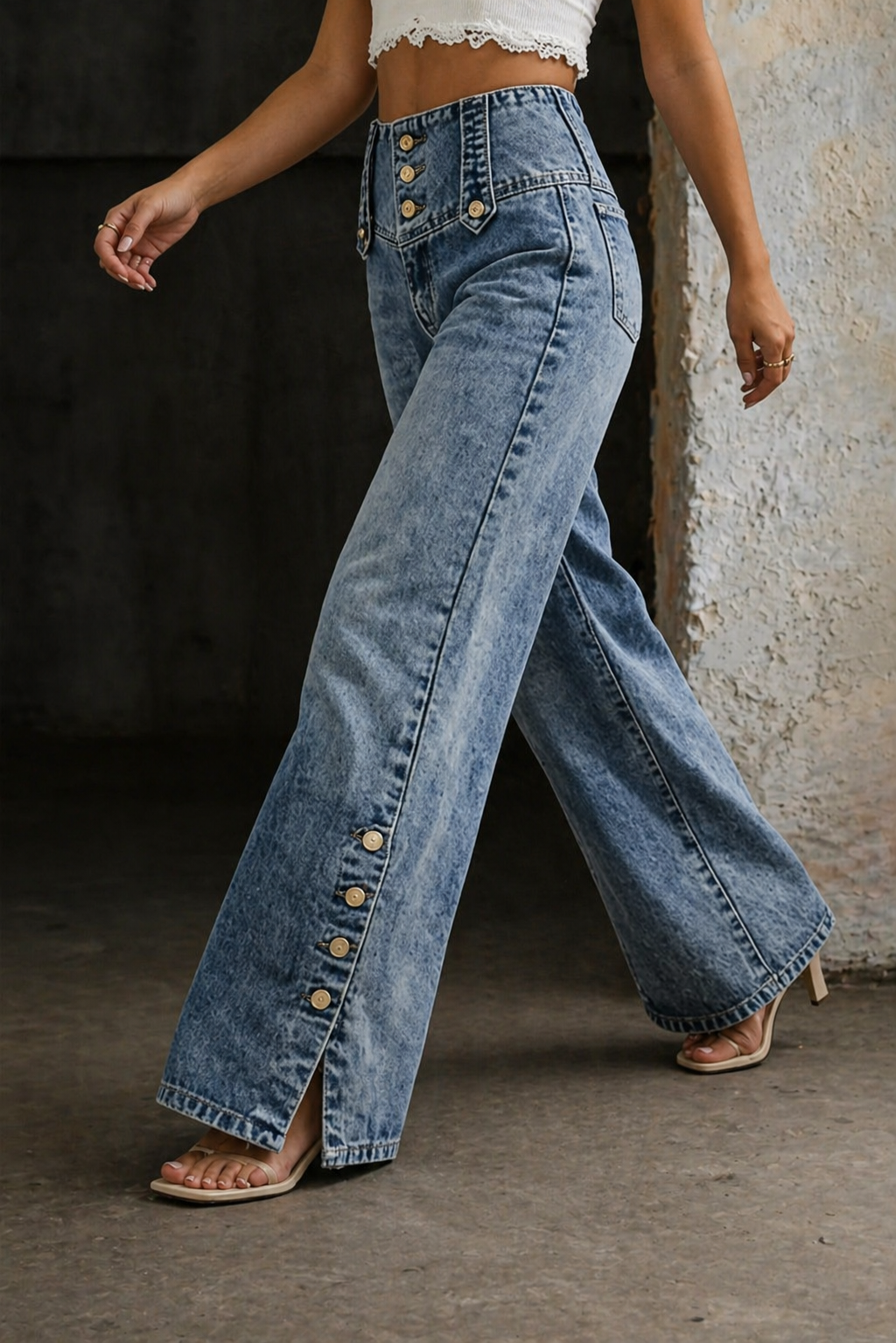 Juanita | High-Waist Wide-Leg Slit Jeans