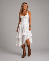 Demelza | Retro Boho Corset Tiered Midi Dress
