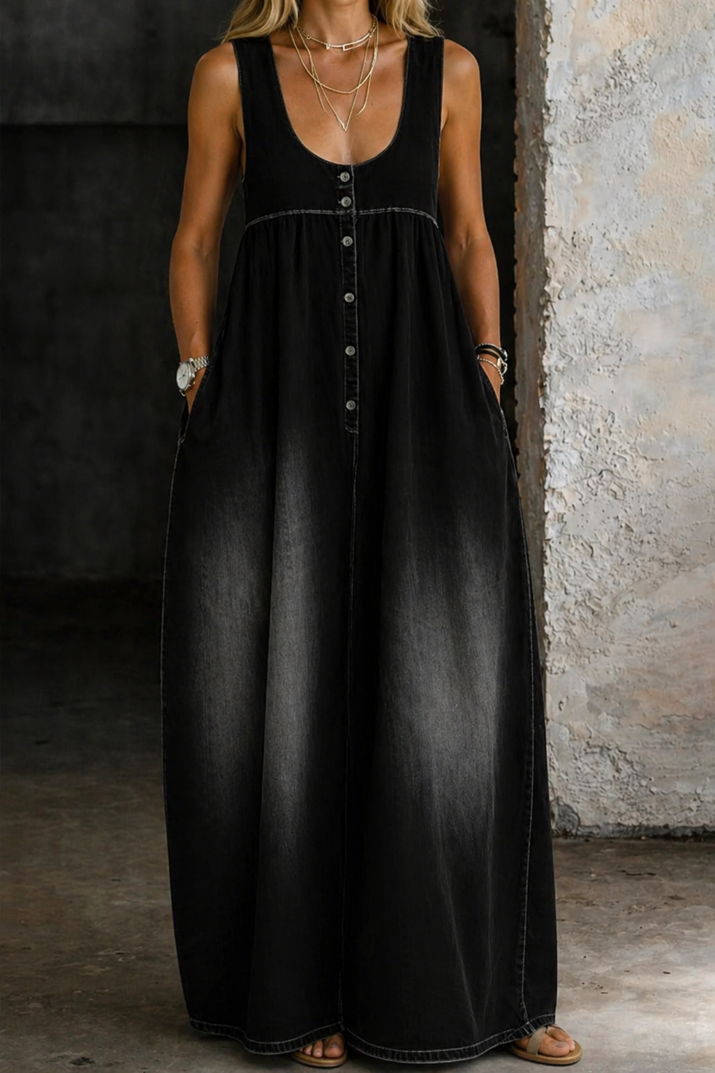 Eve | Loose Denim Vest Dress