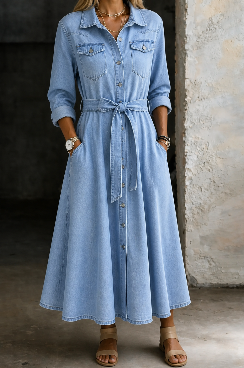 Naomi | Long Sleeve Relaxed Denim Dress