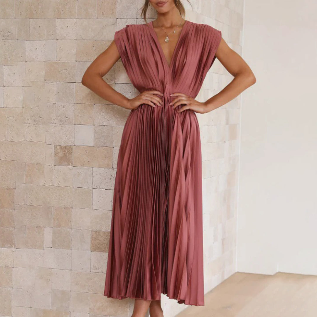 Céleste | Pleated V-Neck Elegant Dress