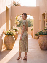 Kristen | Copper Linen-Silk Midi Dress