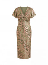 Kristen | Copper Linen-Silk Midi Dress