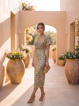 Kristen | Copper Linen-Silk Midi Dress