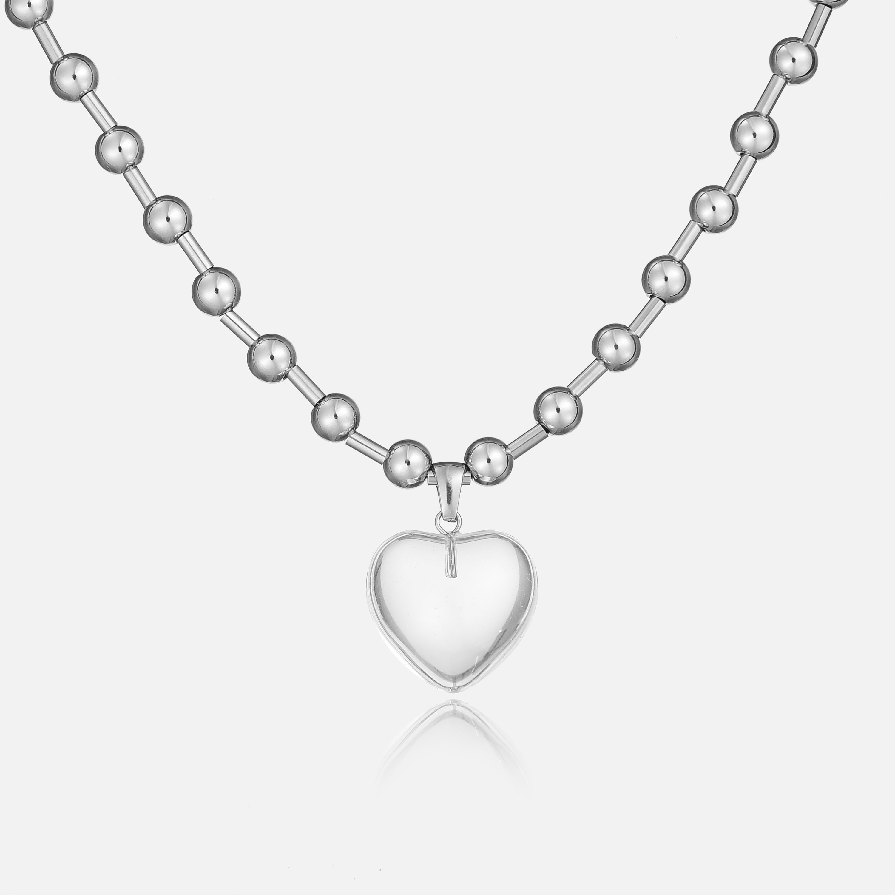 Thekla | Silver Beaded Heart Necklace