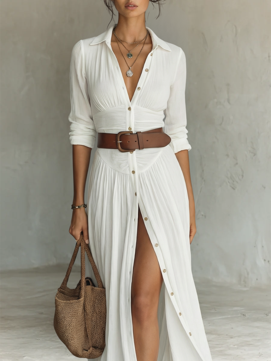 Hollis | Pleated Linen Maxi Dress