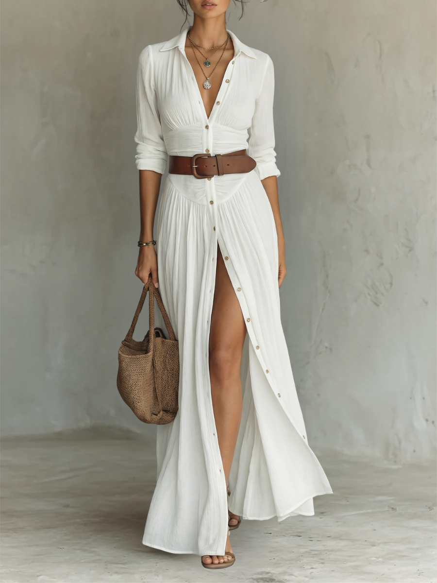 Hollis | Pleated Linen Maxi Dress
