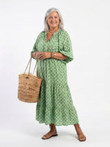 Wenda | V-Neck Three-Quarter Sleeve Marled Midi Dress