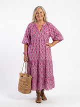 Wenda | V-Neck Three-Quarter Sleeve Marled Midi Dress