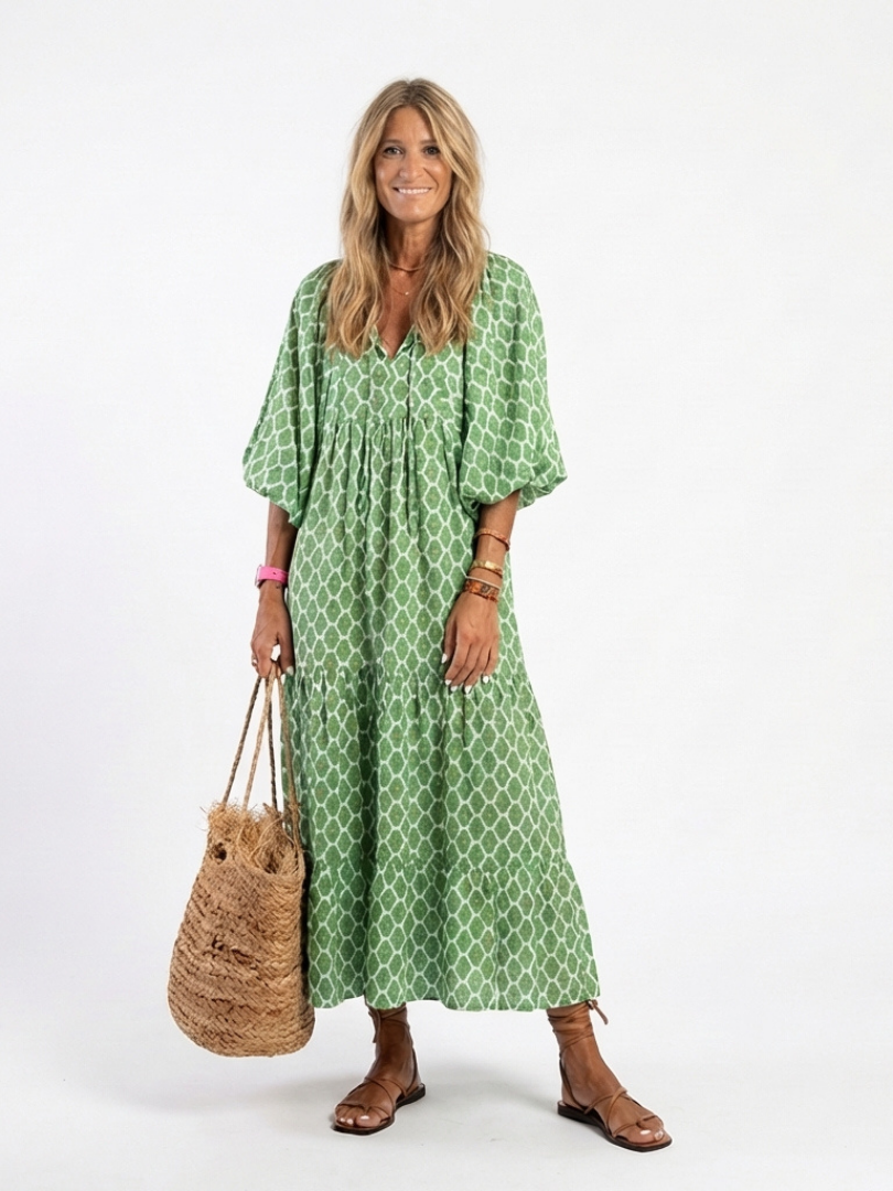 Wenda | V-Neck Three-Quarter Sleeve Marled Midi Dress