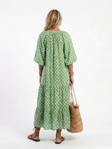 Wenda | V-Neck Three-Quarter Sleeve Marled Midi Dress