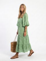 Wenda | V-Neck Three-Quarter Sleeve Marled Midi Dress