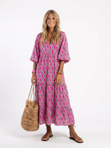 Wenda | V-Neck Three-Quarter Sleeve Marled Midi Dress