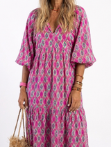 Wenda | V-Neck Three-Quarter Sleeve Marled Midi Dress