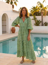 Wenda | V-Neck Three-Quarter Sleeve Marled Midi Dress