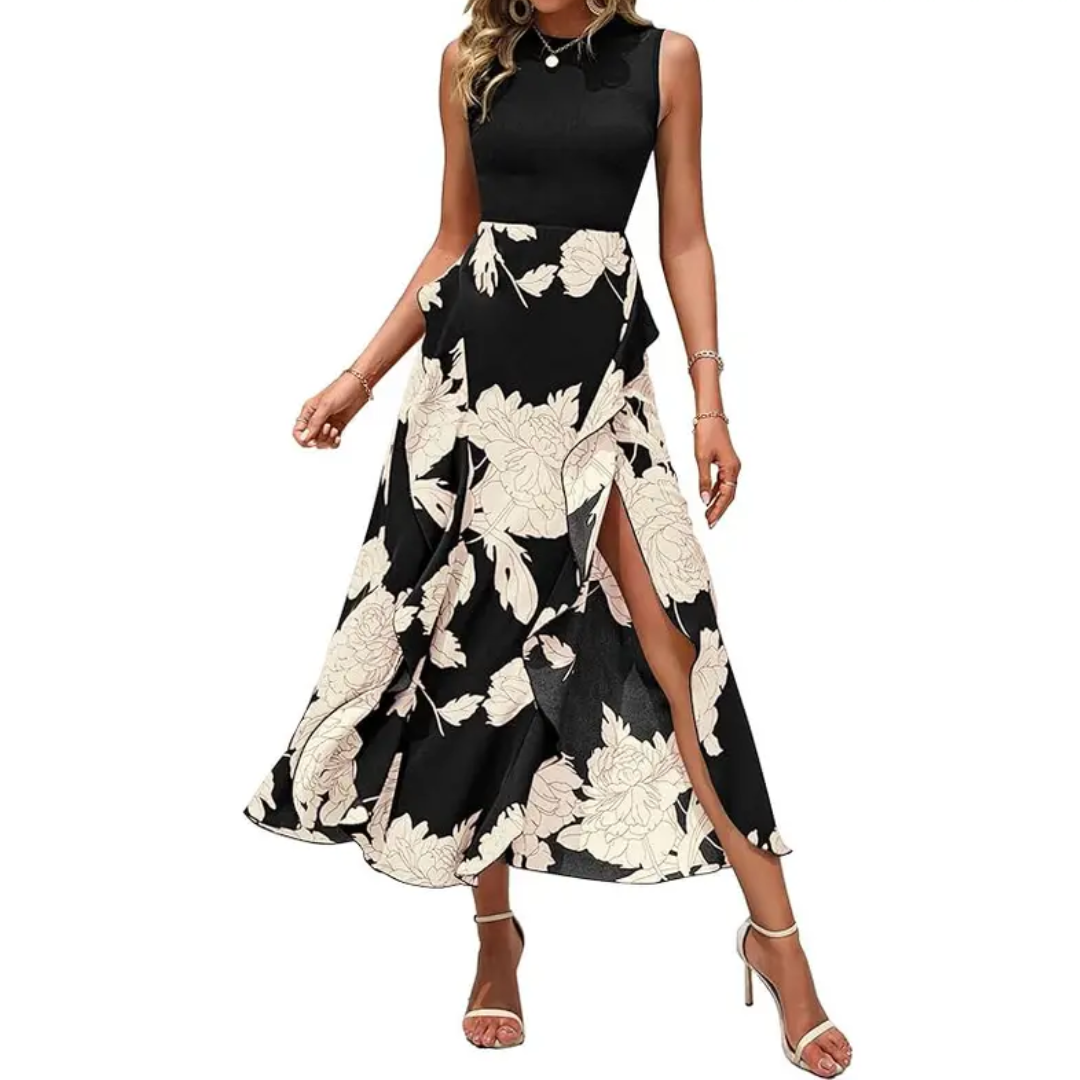Céleste | Boho Floral Ruffle Midi Dress