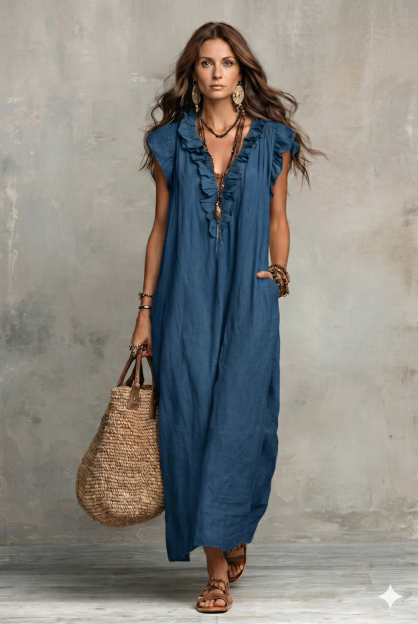 Raylee | Ruffled Cotton Linen Midi Dress