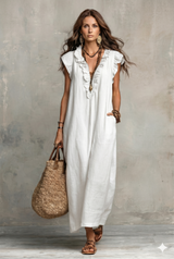 Raylee | Ruffled Cotton Linen Midi Dress