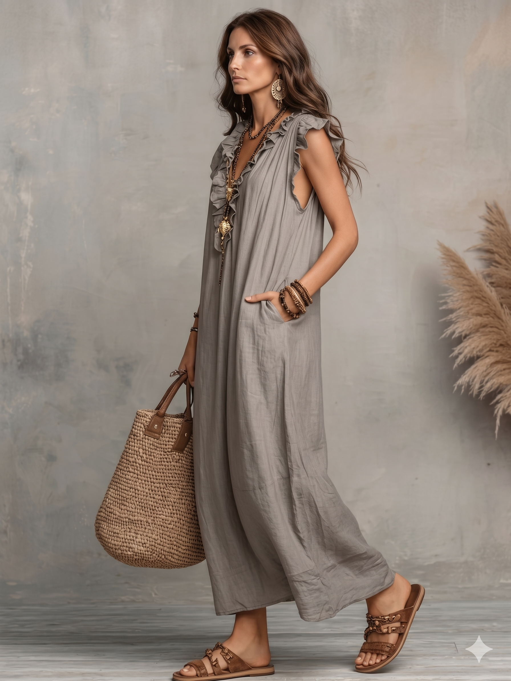 Lara | Ruffled Cotton Linen Dress