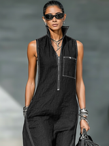 Renee | Sleeveless Wide-Leg Contrast Overalls