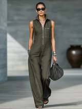 Renee | Sleeveless Wide-Leg Contrast Overalls