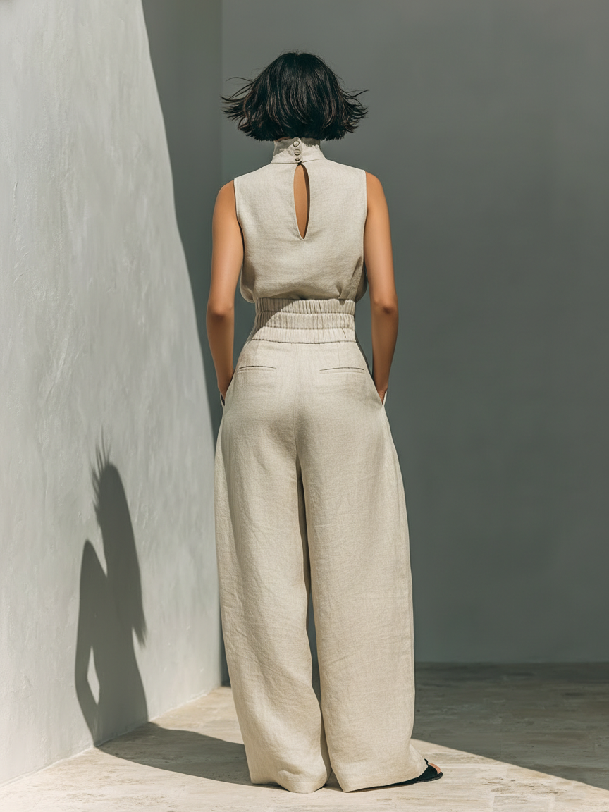 Ireland | High-Neck Linen Top & Trousers