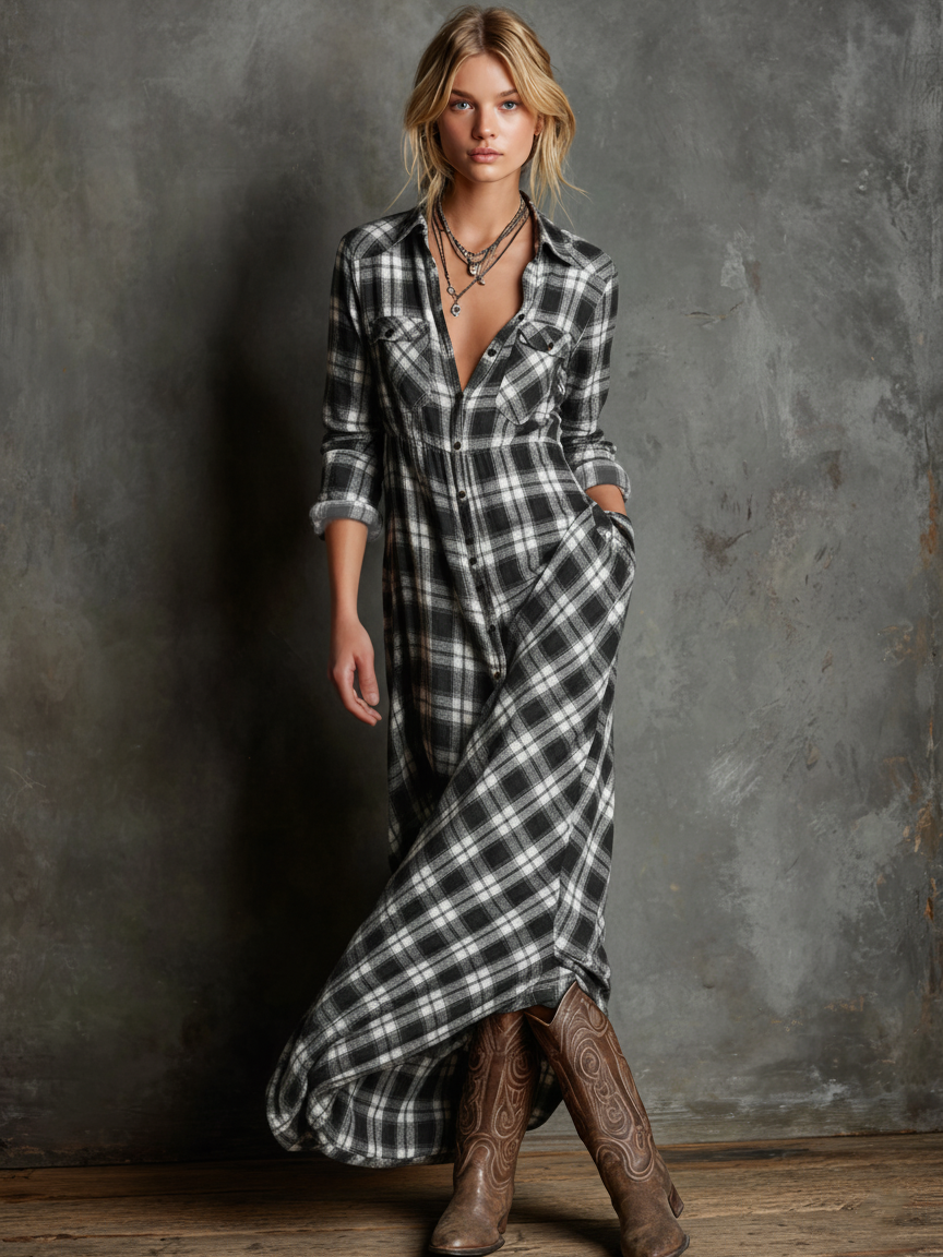 Dela | Green Plaid Maxi Dress