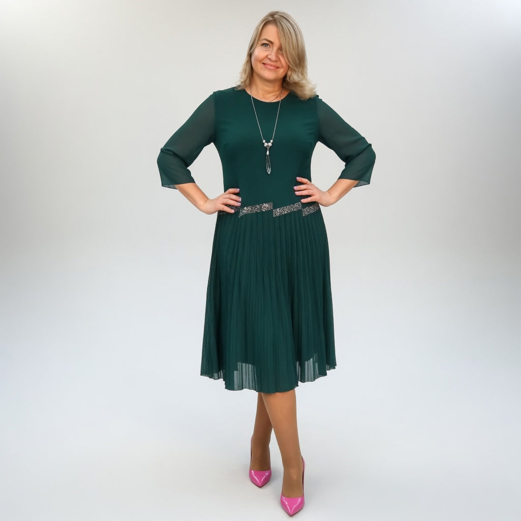 Leah | Pleated Midi Dress Elegant Sophistication