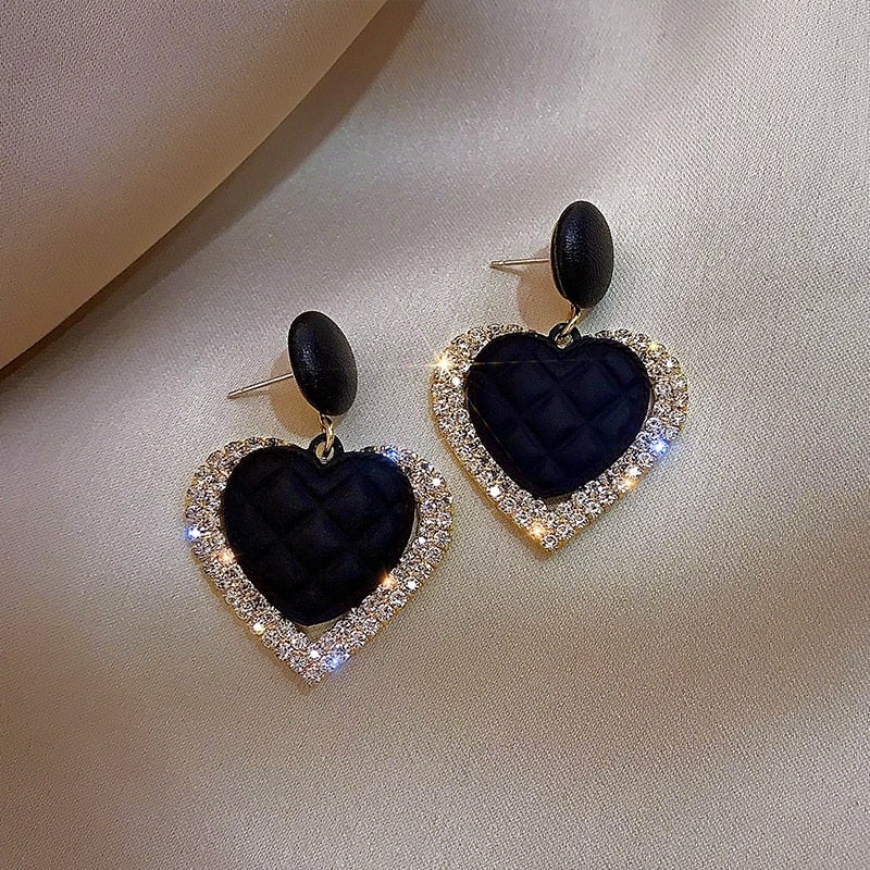 Sheree | Black Heart Gold Earrings