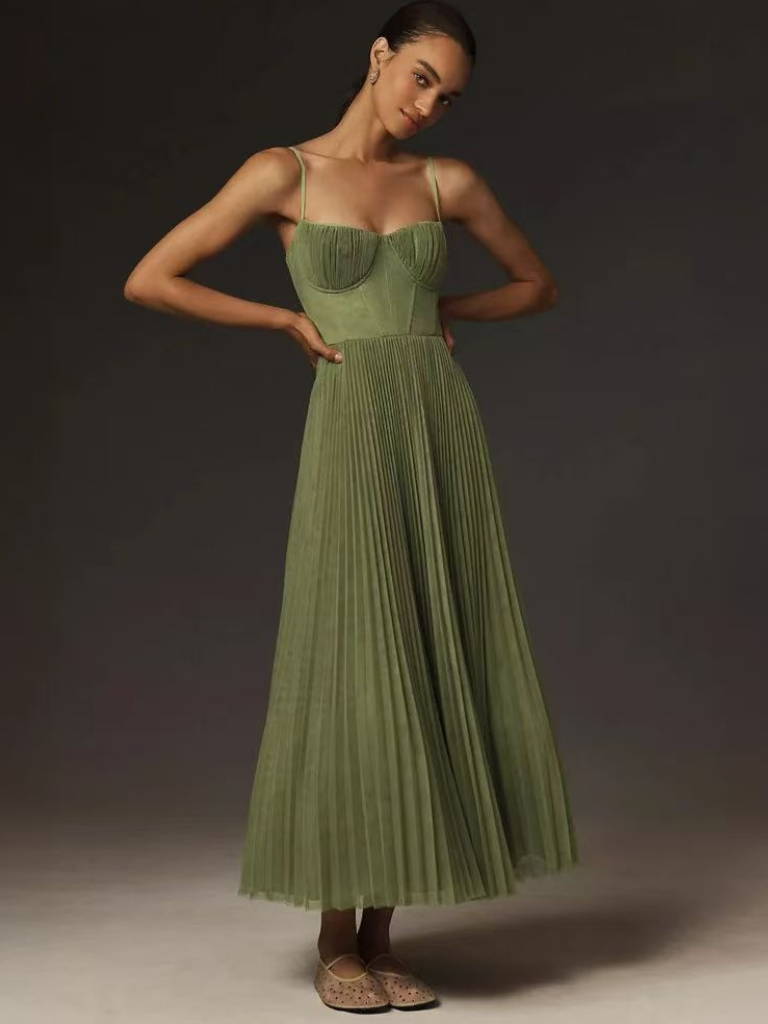 Darby | Pleated Maxi Dress Corset Style