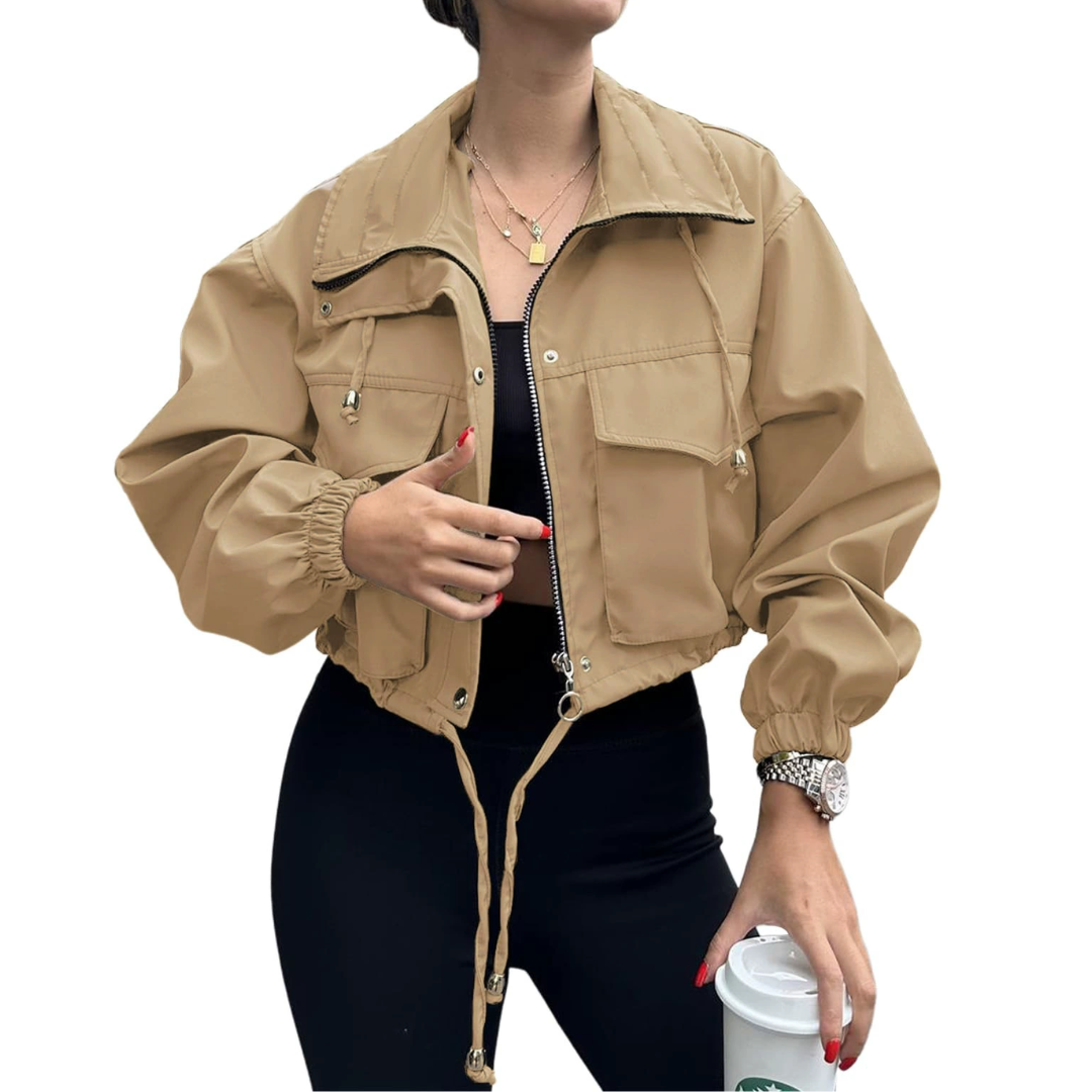 Zara | Solid Zip-Up Cropped Jacket