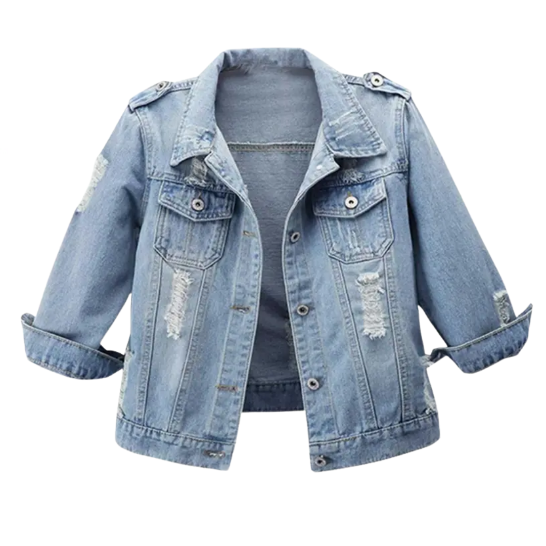 Raya | Distressed Cropped Washed Denim Jacket
