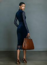 Keesha | Velvet Midi Dress with Lace Details
