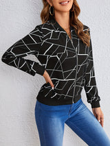 Camille | Geometric Print Zip-Up Jacket