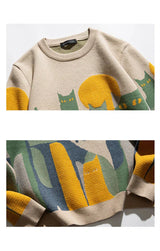 Luna | Artistic Cat Motif Crew Sweater