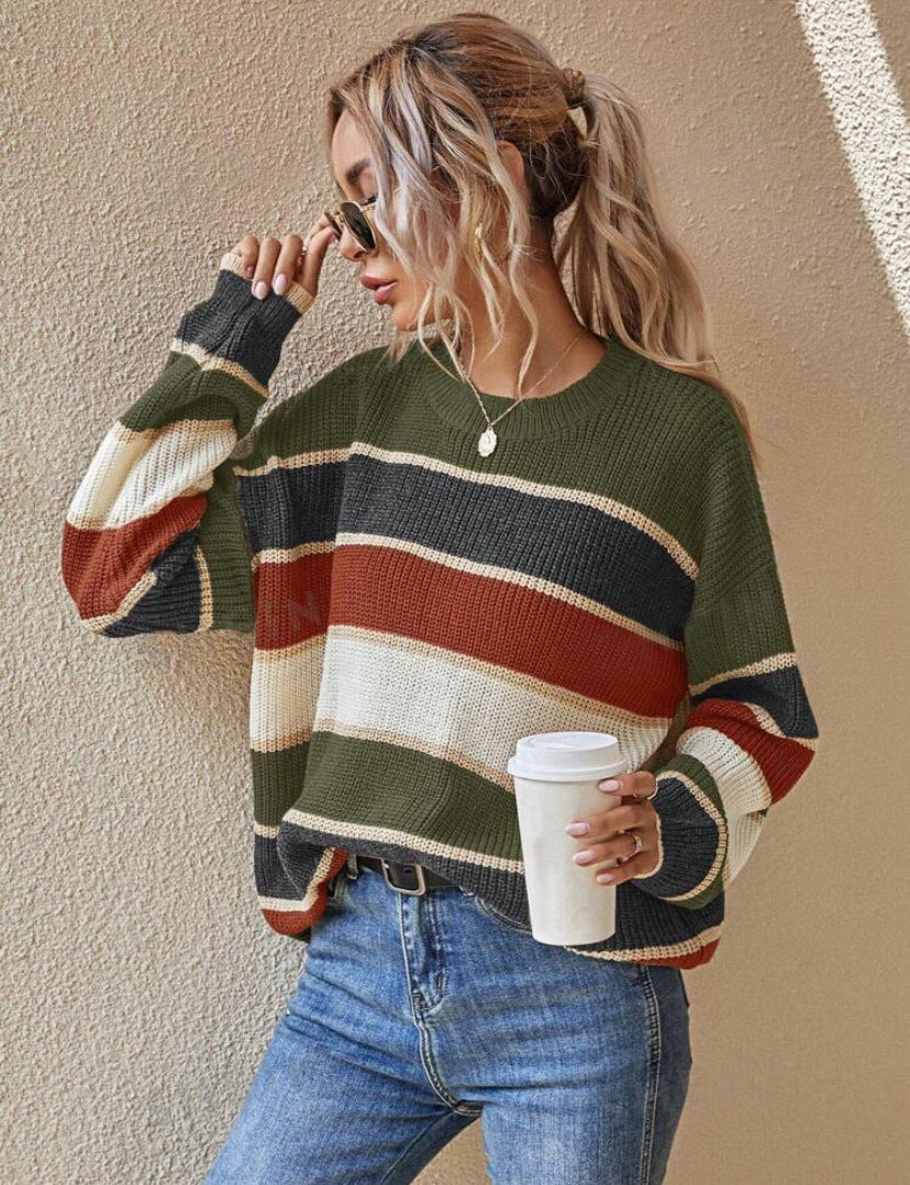 Camille | Striped Long Sleeve Round Neck Sweater