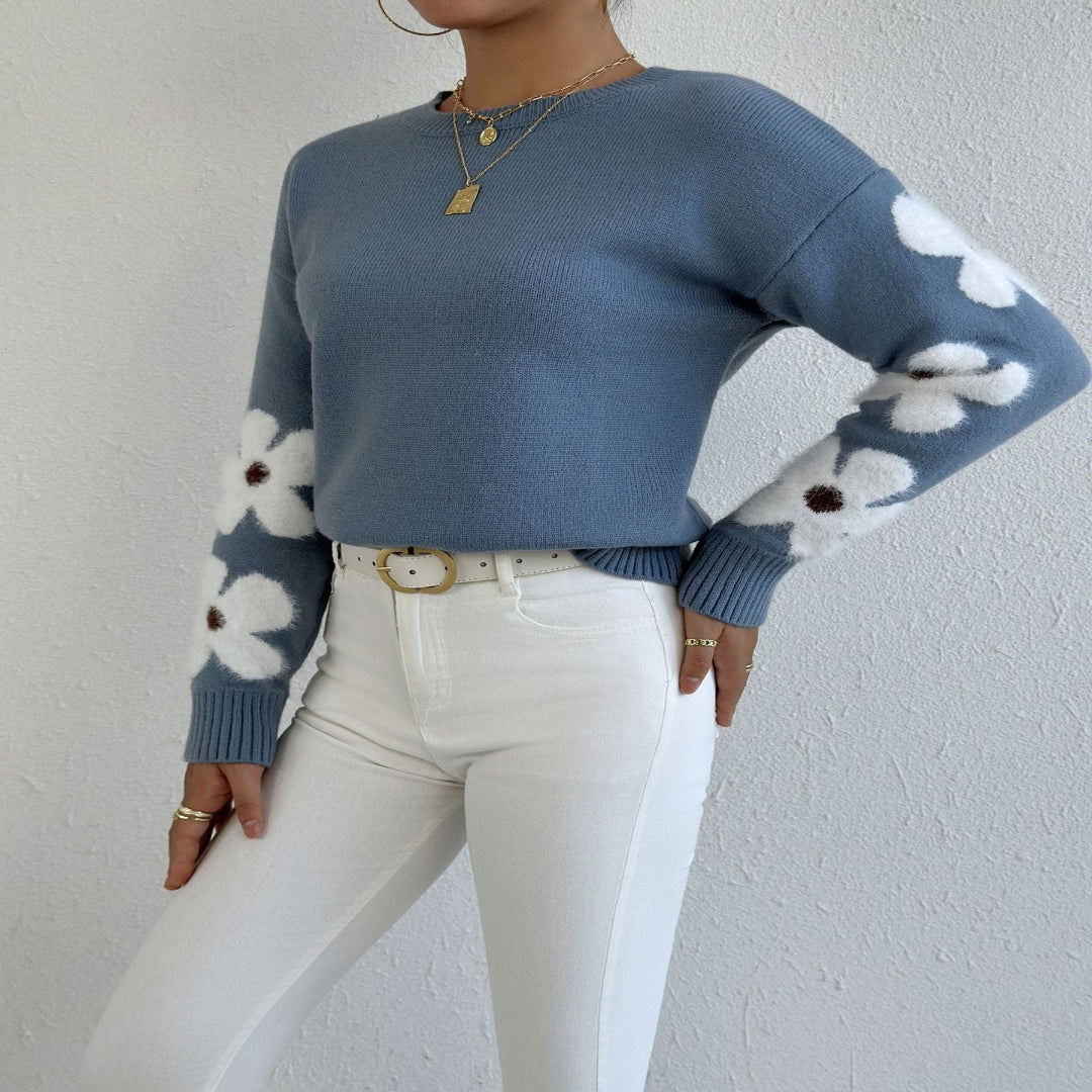 Céleste | Floral Round Neck Cozy Sweater