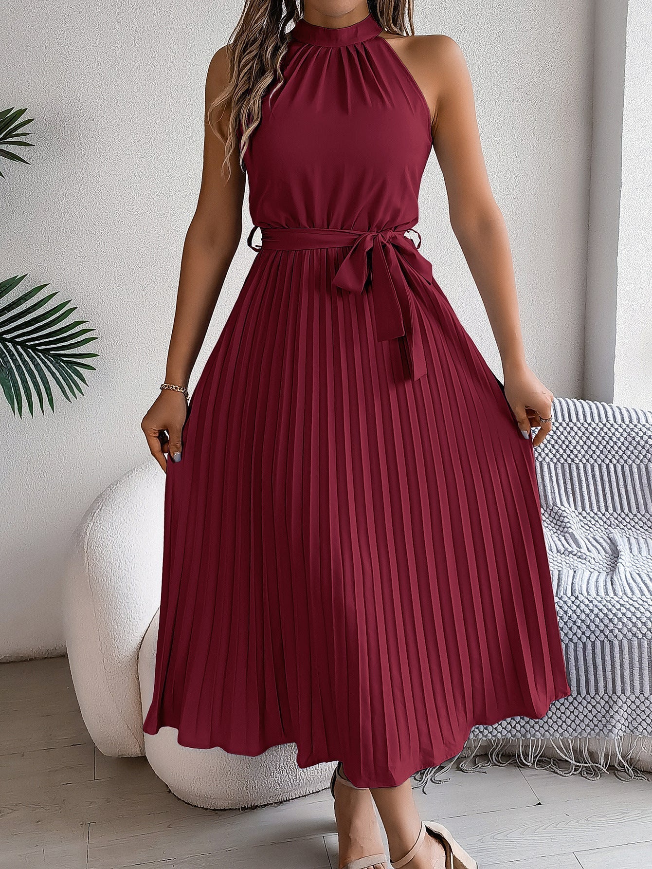Céleste | Pleated Halter Midi Dress