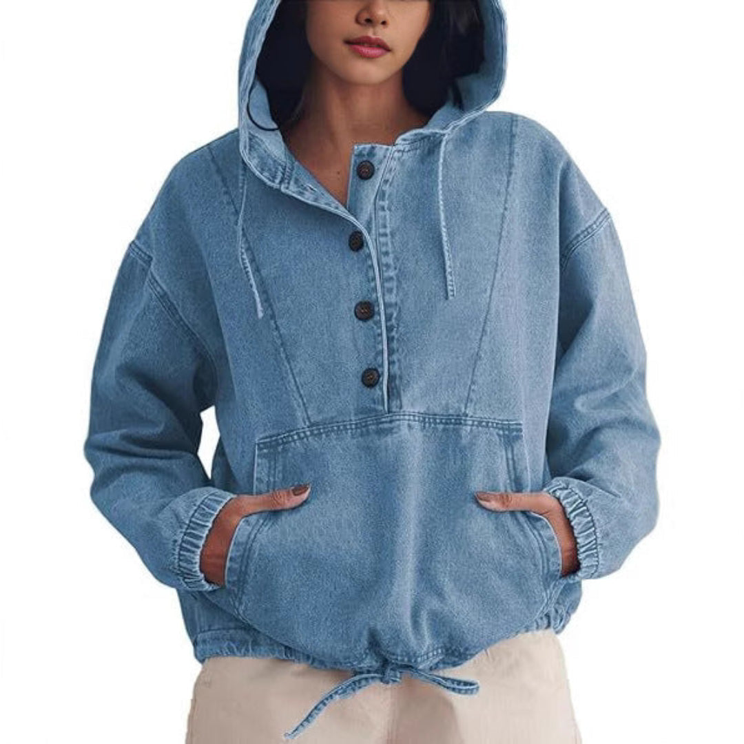 Vivienne | Lightweight Hooded Button Pullover