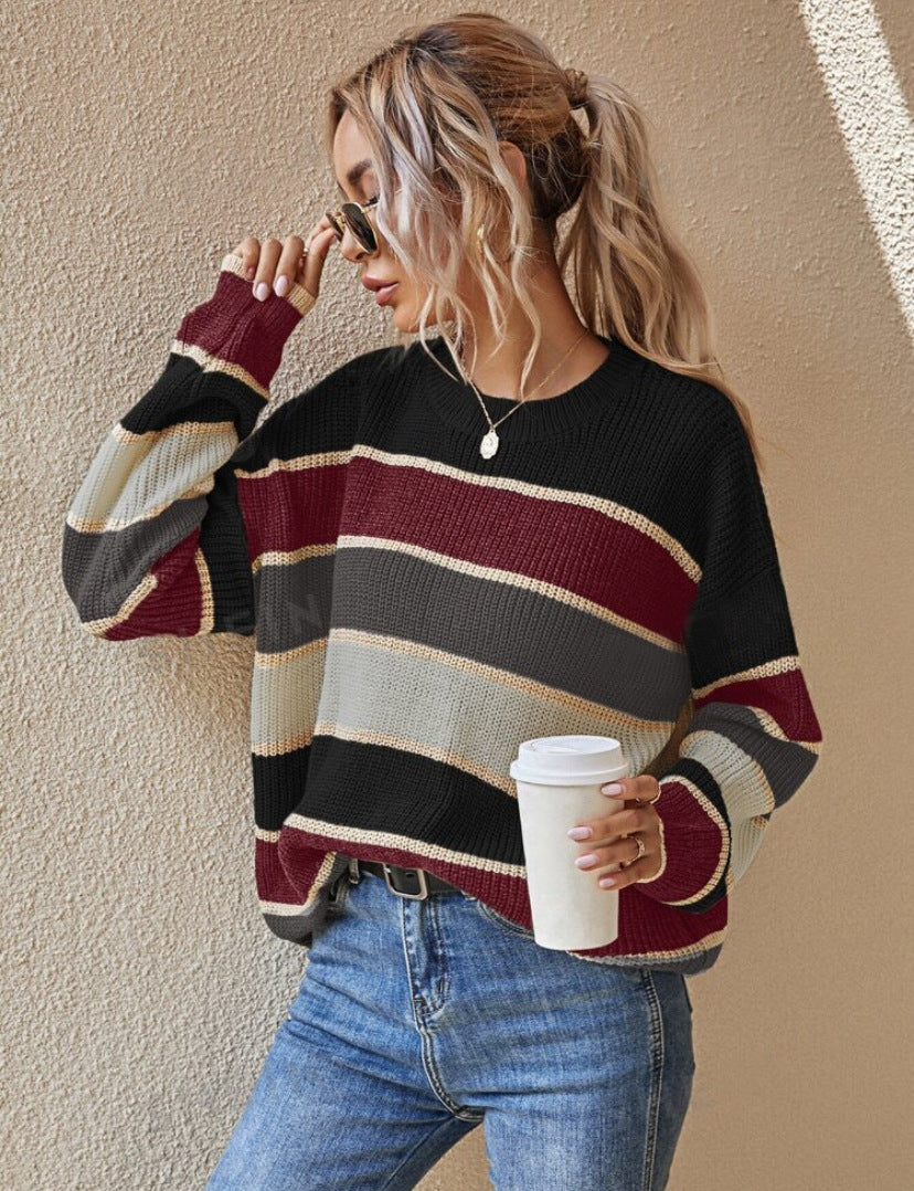 Camille | Striped Long Sleeve Round Neck Sweater
