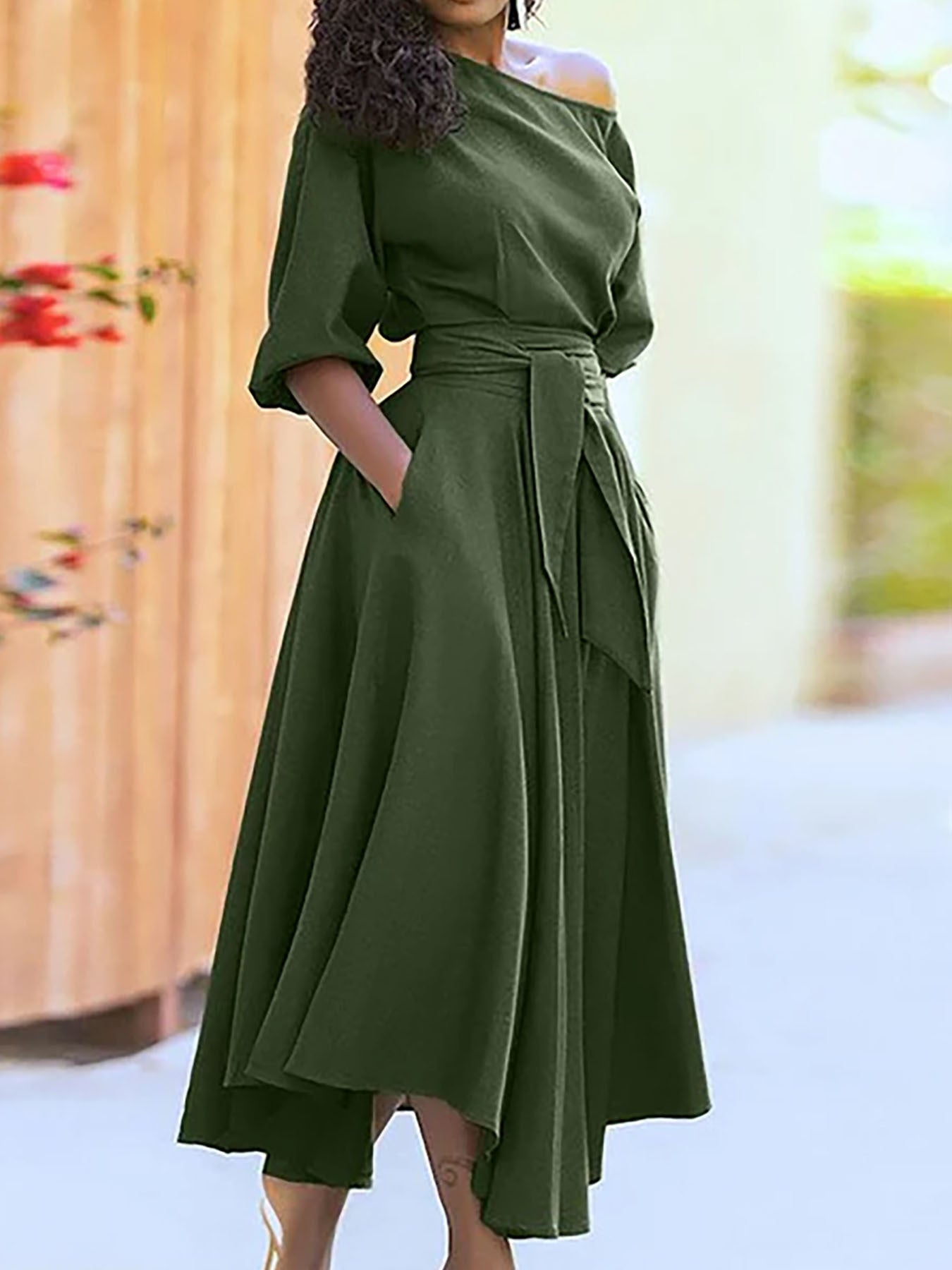 Céleste | Belted Bishop Sleeve A-Line Dress