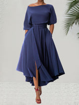 Céleste | Belted Bishop Sleeve A-Line Dress