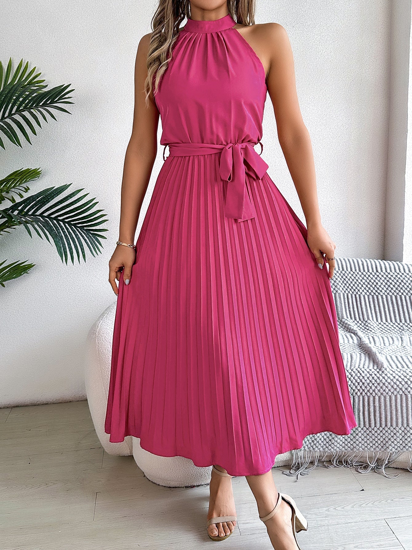 Céleste | Pleated Halter Midi Dress